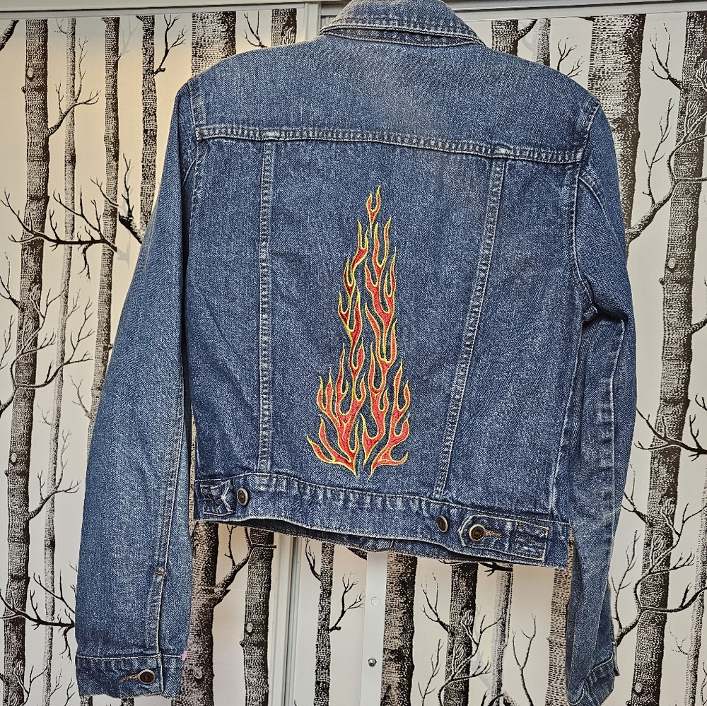 Rare Vintage Todd Oldham Flames Y2K Denim Jacket - Medium